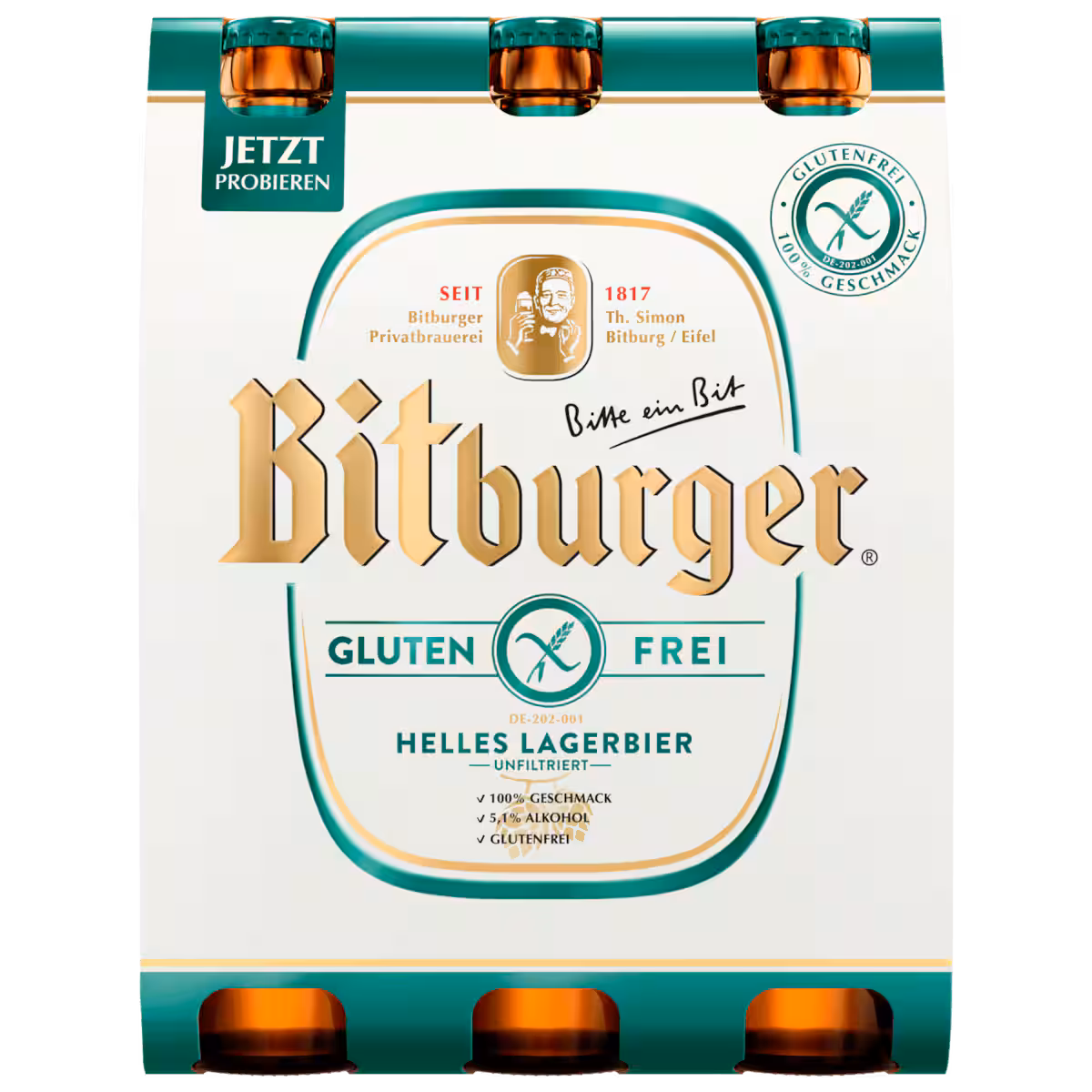 Bitburger Helles Lagerbier glutenfrei 6×0,33l MEHRWEG