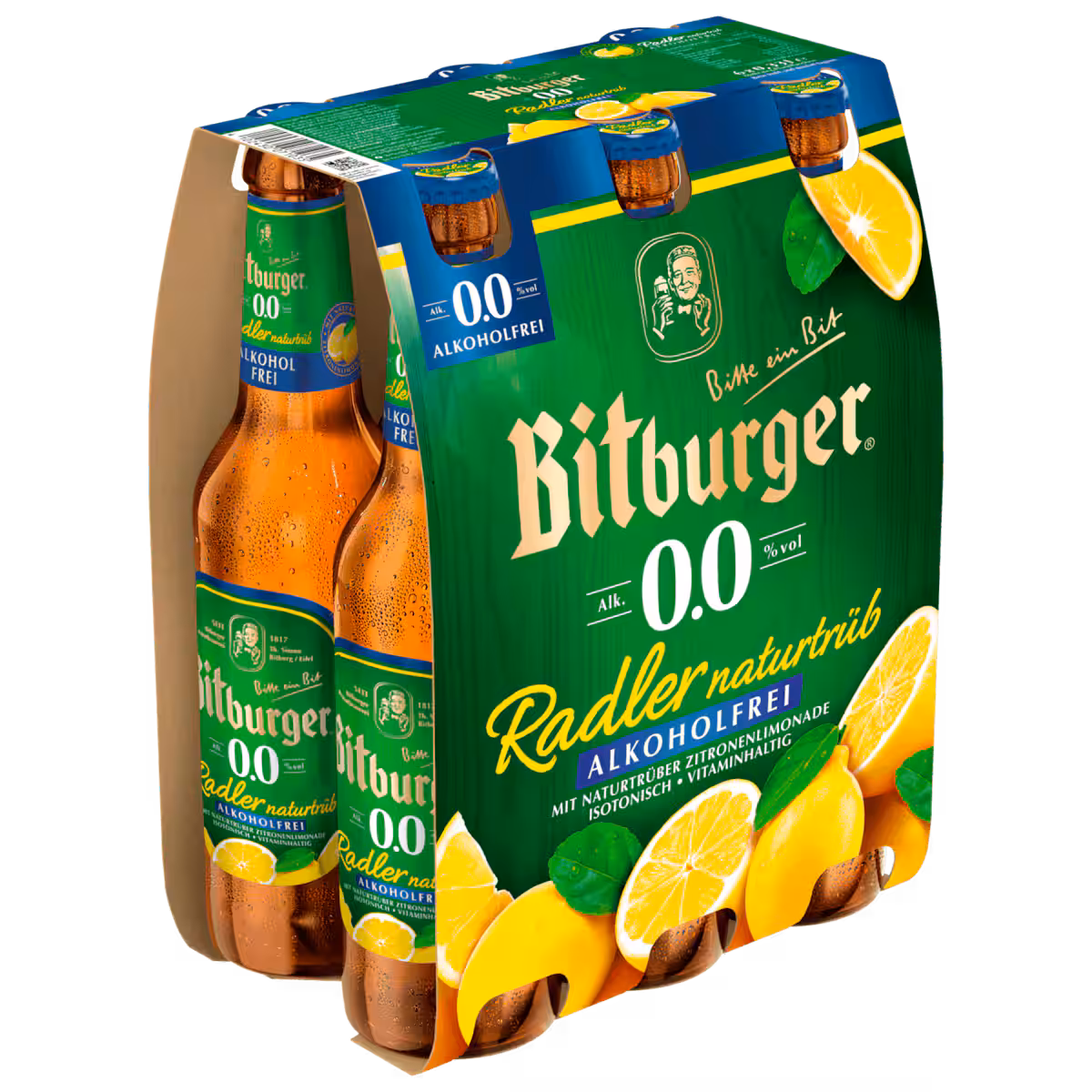 Bitburger Radler naturtrüb 0,0% alkoholfrei 6×0,33l MEHRWEG